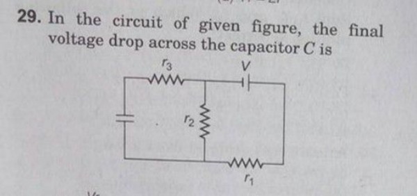 In the circuit of given figure, the final voltage drop across the capacitor is